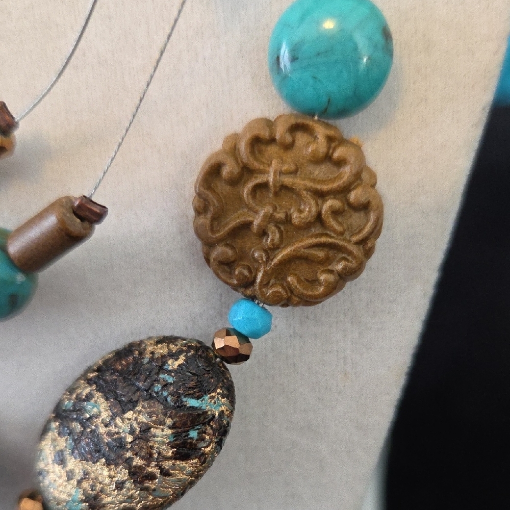 Turquoise and Brown Beaded Necklace - Picture 2 of 6